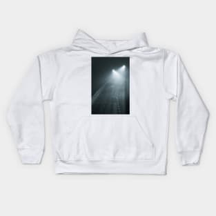 Empty street at foggy night Kids Hoodie